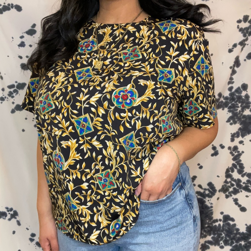 Vintage Notations Gold Leaf Pattern Blouse